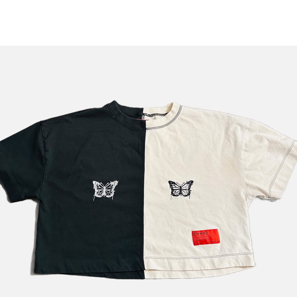 CHNGE color block 100% Organic Cotton  embroidered cropped oversized Tee shirt